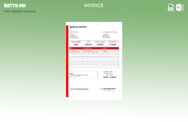 Модерен стил САД шаблон за медицинска фактура за здравствен центар во Њујорк Нор